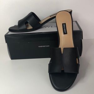 NINE WEST Aubrey Open Toe Slide Sandals Black NEW